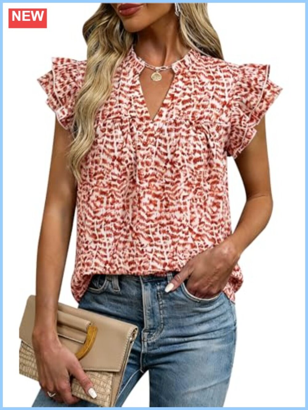 Flowy Chiffon V Neck Ruffle Short Sleeve Floral Blouse Business Casual Work Top